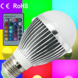 Bec LED 10W E27 Aluminiu Glob Mat RGB cu Telecomanda